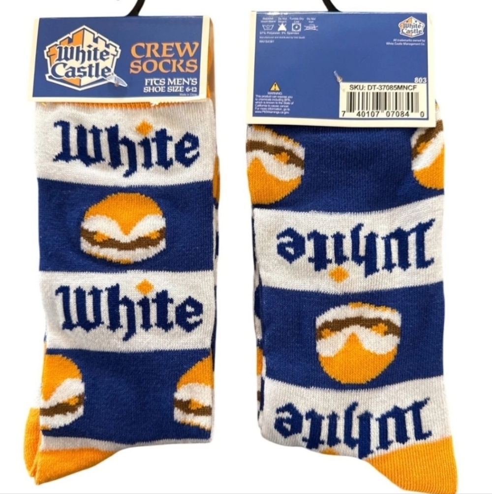4 /$25 White Castle Burger Crew Socks New Novelty Socks Unisex Collectible Socks